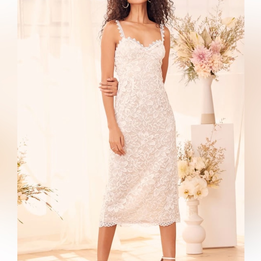 Lulu’s “All My Love For You” White Lace Sleeveless Midi Dress